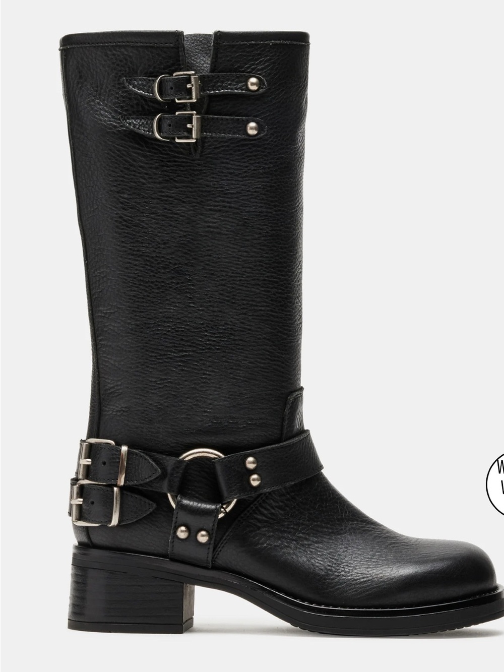 Steve Madden Astor Black Leather Moto Buckle Boots